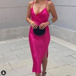 Zara hot pink satin dress XS NWT